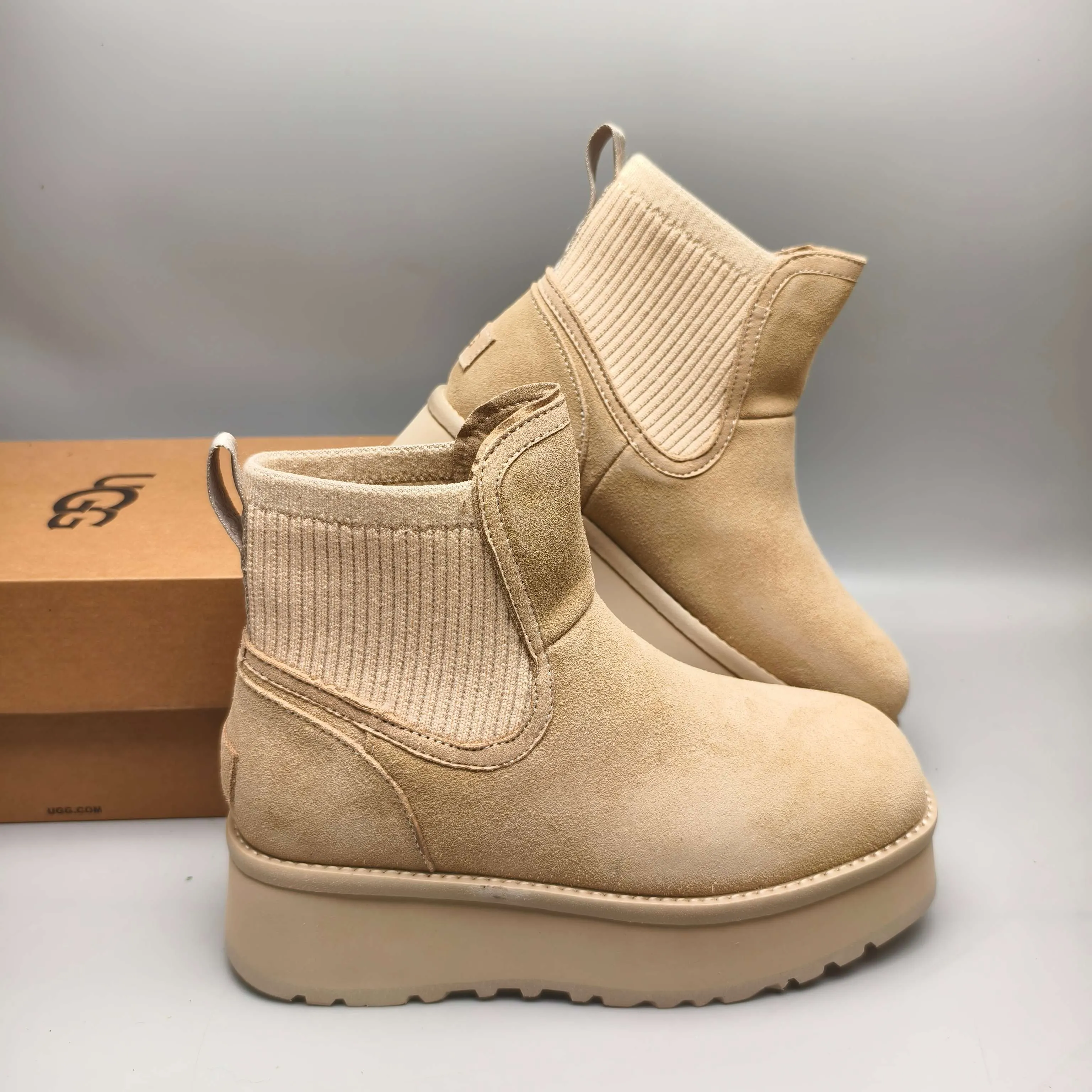 💰600 UGG sheepskin all-in-one snow boots 3258 5 cm thick-soled casual fashion shoes Color: Maroon Sand Size: 35-40
